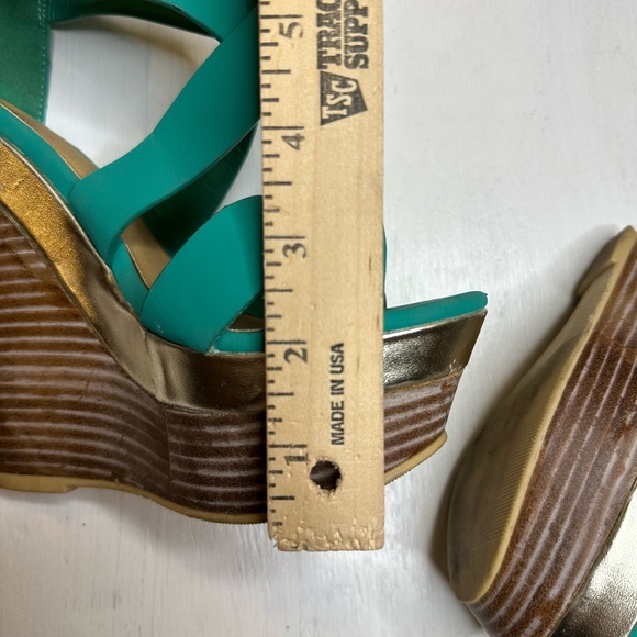 JustFab HollyN Turquoise Wedge Heels Women’s 6.5 Platform Sandals Zip Back - Picture 12 of 12